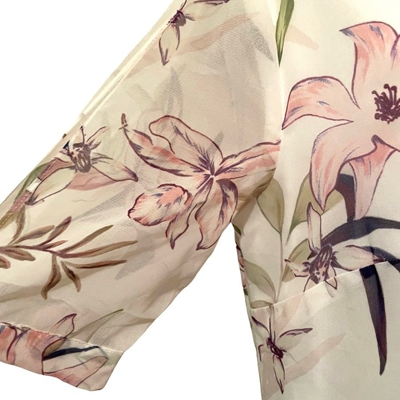 Truth & Fable White Floral Print Shift Dress with Sheer Tie Sleeves Size Small - Picture 4 of 9